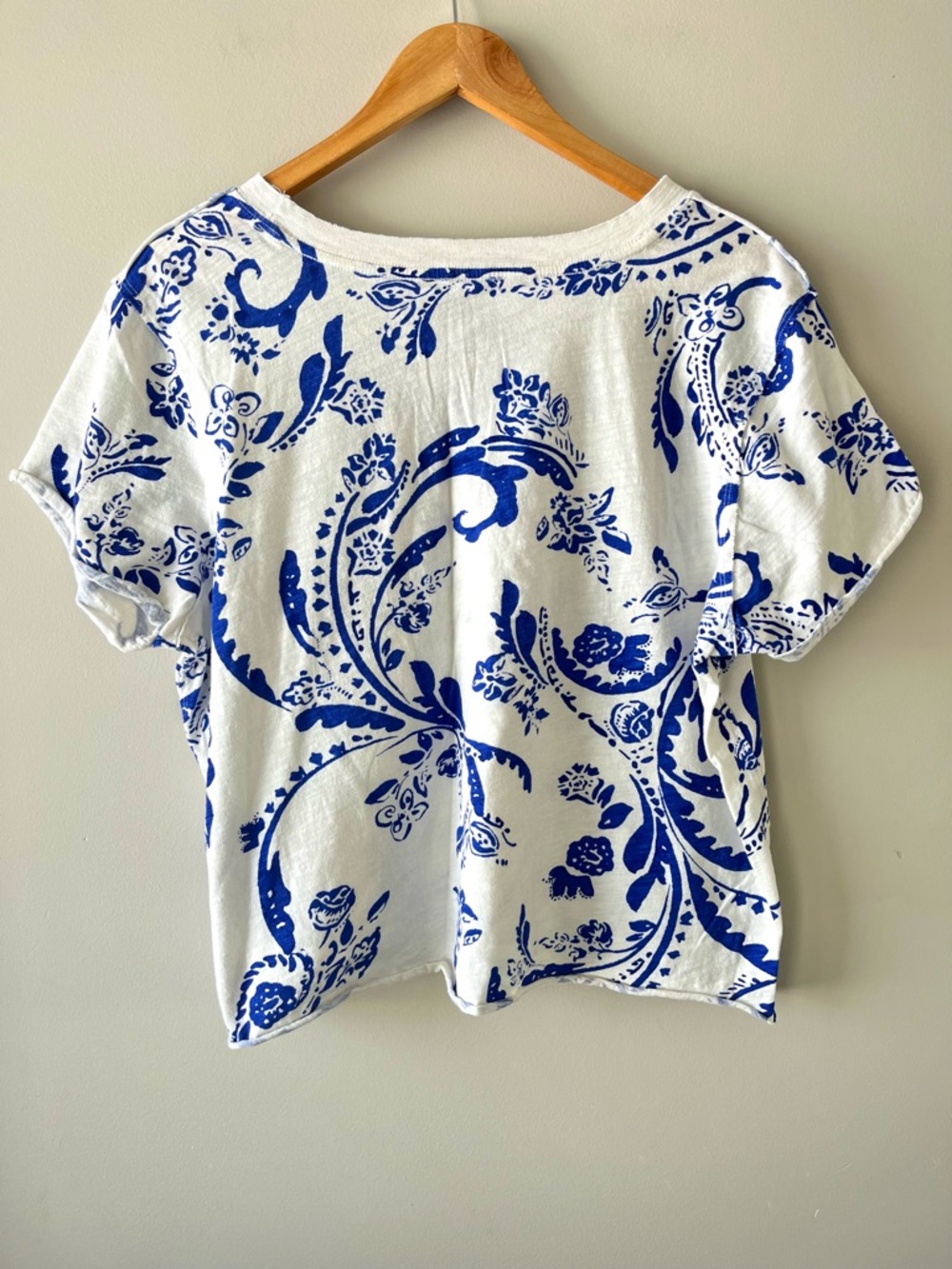 Maeve White & Blue Floral Short Sleeve Top Size XL 100% Cotton - Summer Casual - Picture 7 of 7